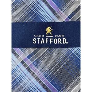 NWT Stafford Blue Gray Purple Plaid Polyester Tie Career Interview MSRP $34